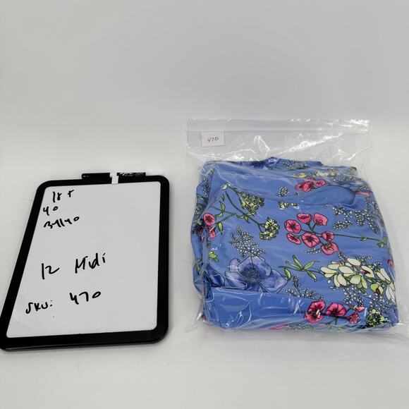 Talbots Dress Womens 12 Blue Floral Fit & Flare + Pockets Coastal Midi Zip Up - Picture 10 of 10